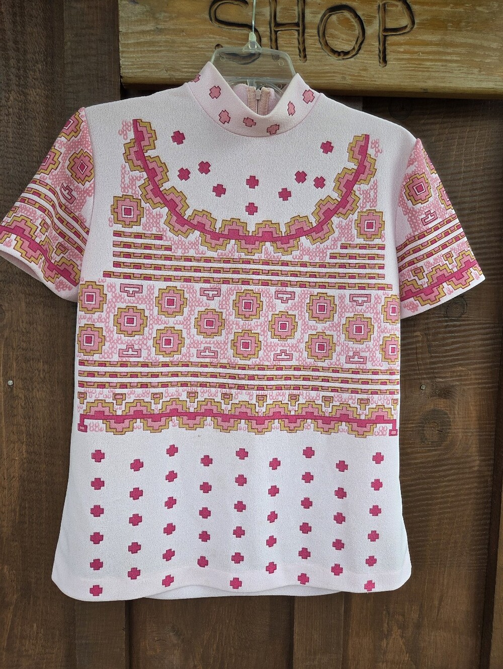 1960s Poly Geometric Print Top